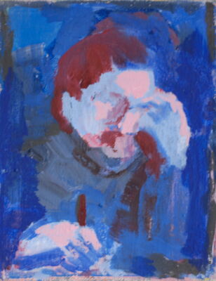 schreiber in der nacht, 2016, oel auf leinwand, 25x20