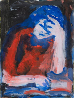 schreiber in der nacht, 2022, oel auf leinwand, 25x20