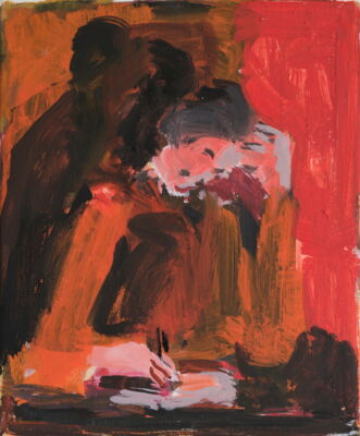 schreiber in der nacht, 2017, oel auf leinwand, 30x25