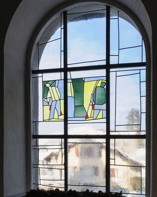Stained glass windows by Swiss painter Willi Müller, church of Neuenegg, Switzerland