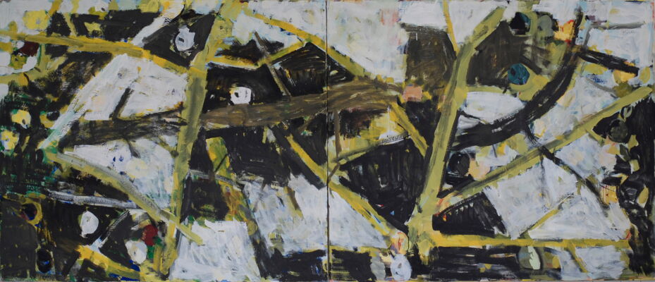 grosses apfelbild, 2017, oel auf leinwand, 120x280