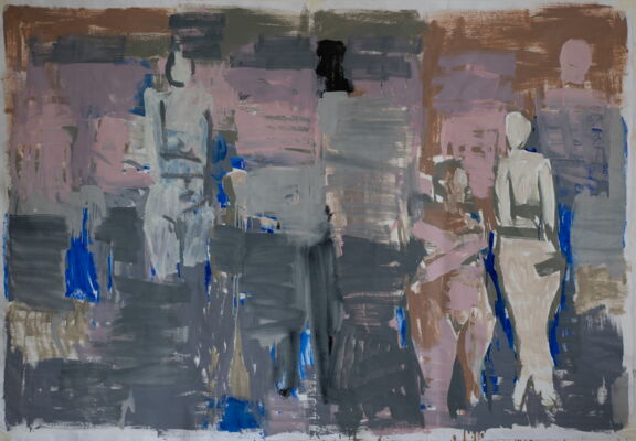 gruppenbild, 2021, oel auf papier, 138x198