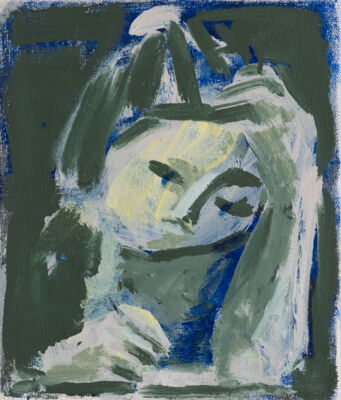 schreiber in der nacht, 2022, oel auf leinwand, 25x20