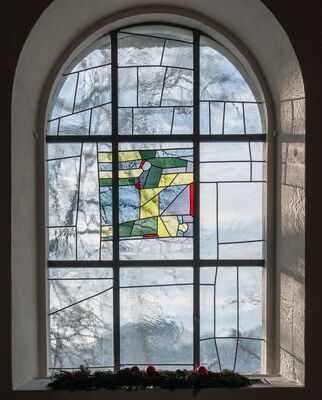 Stained glass windows by Swiss painter Willi Müller, church of Neuenegg, Switzerland