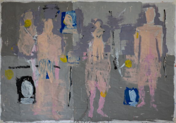 gruppenbild, 2021, oel auf papier, 138x198