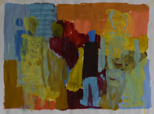 Menschen, 2025, Öl auf Papier, 65x90