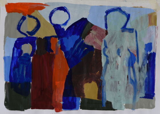 Menschen, 2025, Acryl auf Papier, 60x80