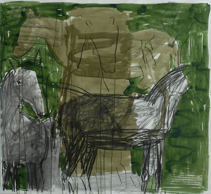 Pferde, 2013, Kohle und Gouache auf Papier, 148x154