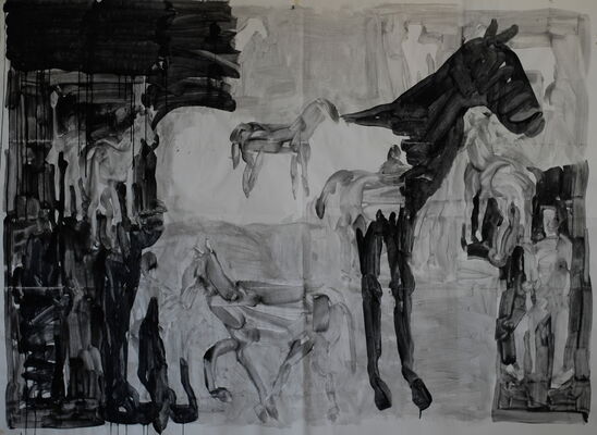 Pferde, 2013, Kohle auf Papier, 148x170