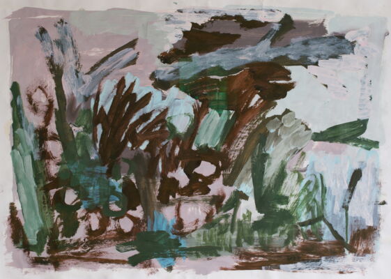 Abseits, 2022, Öl auf Papier, 70x100