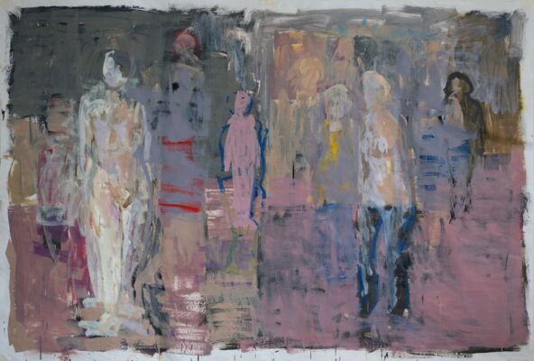 gruppenbild, 2021, oel auf papier, 138x198