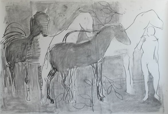 Pferde, 2013, Kohle auf Papier, 148x190