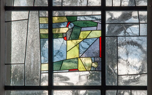 Stained glass windows by Swiss painter Willi Müller, church of Neuenegg, Switzerland