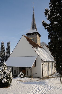 Stained glass windows by Swiss painter Willi Müller, church of Neuenegg, Switzerland