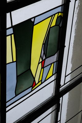 Stained glass windows by Swiss painter Willi Müller, church of Neuenegg, Switzerland