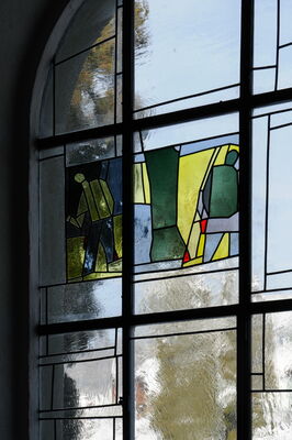 Stained glass windows by Swiss painter Willi Müller, church of Neuenegg, Switzerland