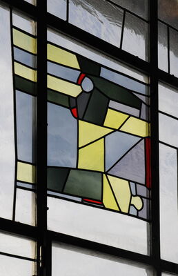 Stained glass windows by Swiss painter Willi Müller, church of Neuenegg, Switzerland
